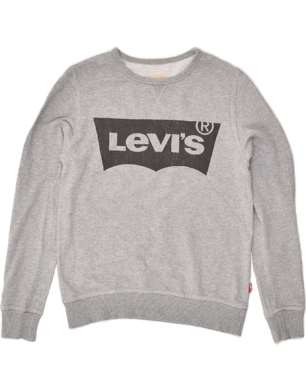 men's warm hoodies -LEVI'S Boys Graphic Sweatshirt Jumper 13-14 Years Grey Cotton