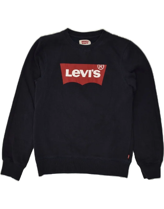 men's streetwear hoodies -LEVI'S Boys Graphic Sweatshirt Jumper 13-14 Years Navy Blue Cotton