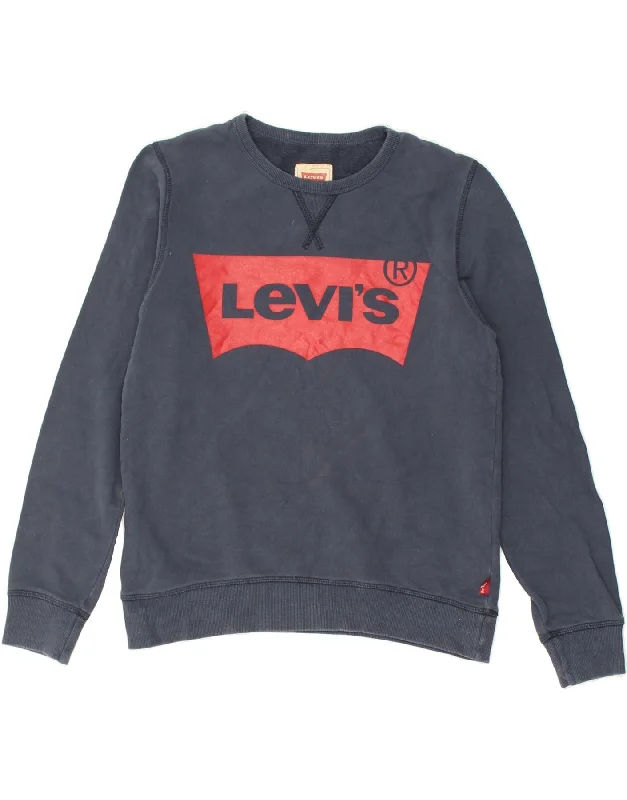 men's comfortable sweatshirts -LEVI'S Boys Graphic Sweatshirt Jumper 13-14 Years Navy Blue Cotton