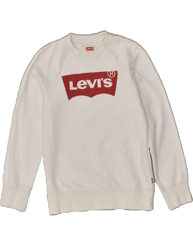 men's hoodie for sports activities -LEVI'S Boys Graphic Sweatshirt Jumper 13-14 Years White Cotton