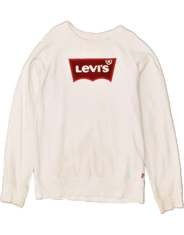 men's casual zip-up hoodies -LEVI'S Boys Graphic Sweatshirt Jumper 13-14 Years XL White Cotton