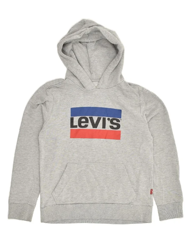 men's graphic hoodies -LEVI'S Girls Graphic Hoodie Jumper 11-12 Years Grey Cotton