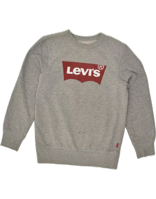 men's hoodie for school wear -LEVI'S Girls Graphic Sweatshirt Jumper 10-11 Years Medium  Grey Cotton