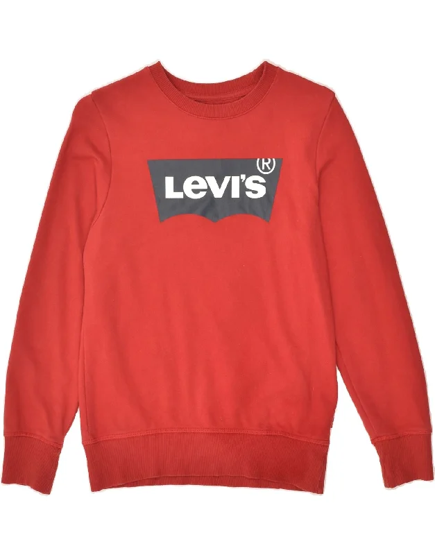 men's hoodie with unique design -LEVI'S Girls Graphic Sweatshirt Jumper 11-12 Years Red Cotton