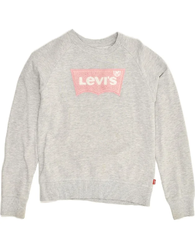 men's eco-friendly sweatshirt hoodies -LEVI'S Girls Graphic Sweatshirt Jumper 12-13 Years Large  Grey Cotton