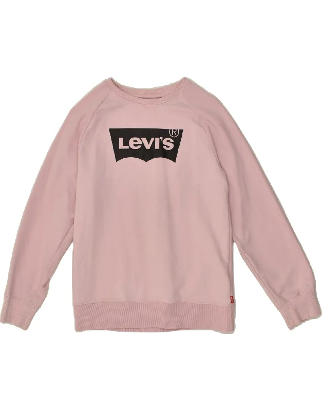 men's hoodie with pockets -LEVI'S Girls Graphic Sweatshirt Jumper 13-14 Years Pink Cotton