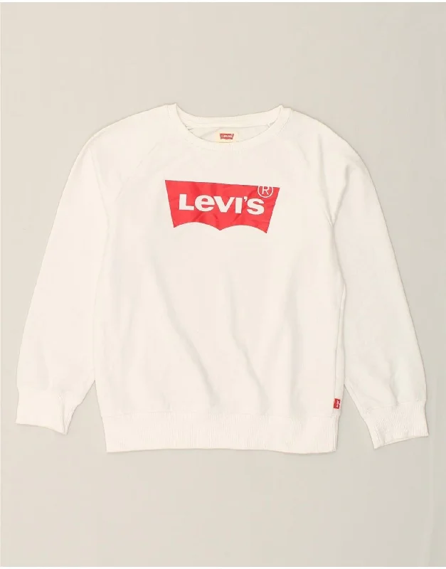 men's cozy fleece sweatshirts -LEVI'S Girls Graphic Sweatshirt Jumper 13-14 Years White Cotton