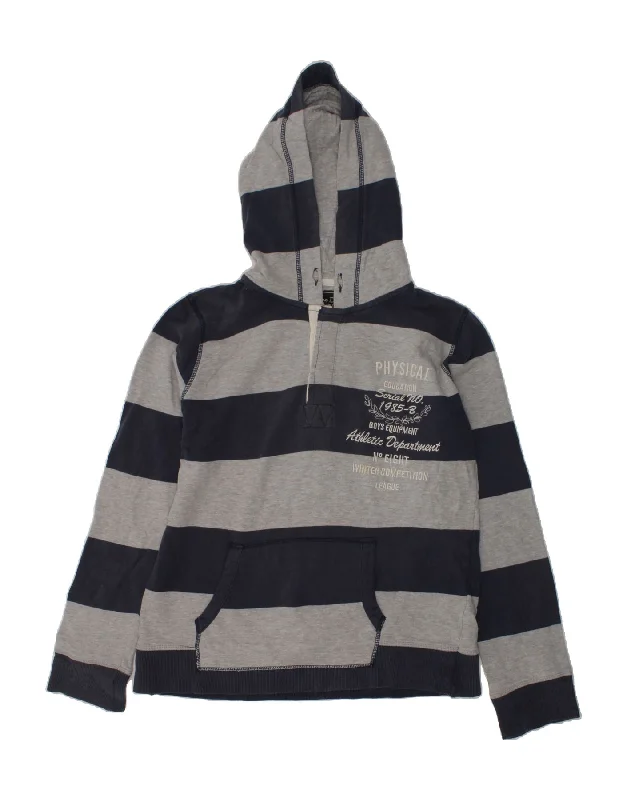 men's printed graphic sweatshirts -MASSIMO DUTTI Boys Graphic Hoodie Jumper 11-12 Years Grey Striped Cotton