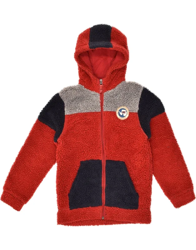 men's winter jackets -NAPAPIJRI Boys Graphic Hooded Fleece Jacket 9-10 Years Red Colourblock