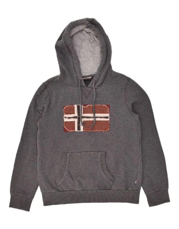 men's cozy fleece sweatshirts -NAPAPIJRI Boys Graphic Hoodie Jumper 6-7 Years XS Grey Cotton