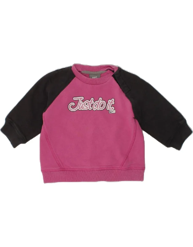 men's pullover hoodie for winter -NIKE Baby Girls Graphic Sweatshirt Jumper 9-12 Months Pink Colourblock