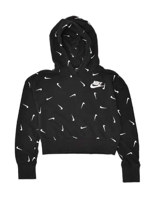 men's hoodie for outdoor wear -NIKE Boys Crop Graphic Hoodie Jumper 11-12 Years Large Black Spotted