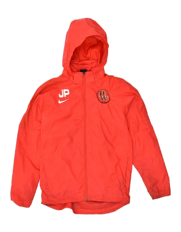 men's waterproof puffer jackets -NIKE Boys Graphic Hooded Rain Jacket 12-13 Years Large Red