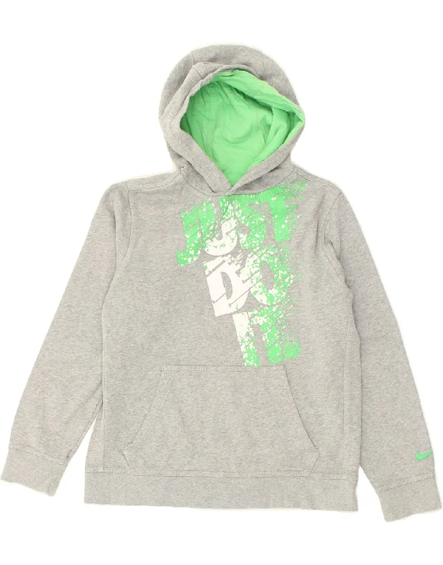 men's oversized hoodie sweatshirt -NIKE Boys Graphic Hoodie Jumper 12-13 Years Large  Grey Cotton