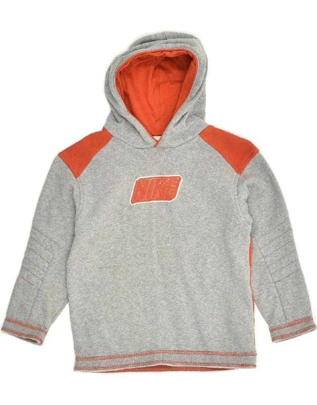 men's hoodie with high collar -NIKE Boys Graphic Hoodie Jumper 5-6 Years Medium  Grey Colourblock Cotton