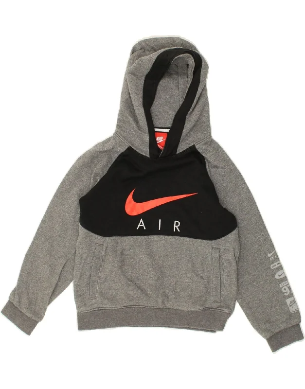 men's comfy hoodie sweatshirt -NIKE Boys Graphic Hoodie Jumper 6-7 Years Large Grey Colourblock Cotton