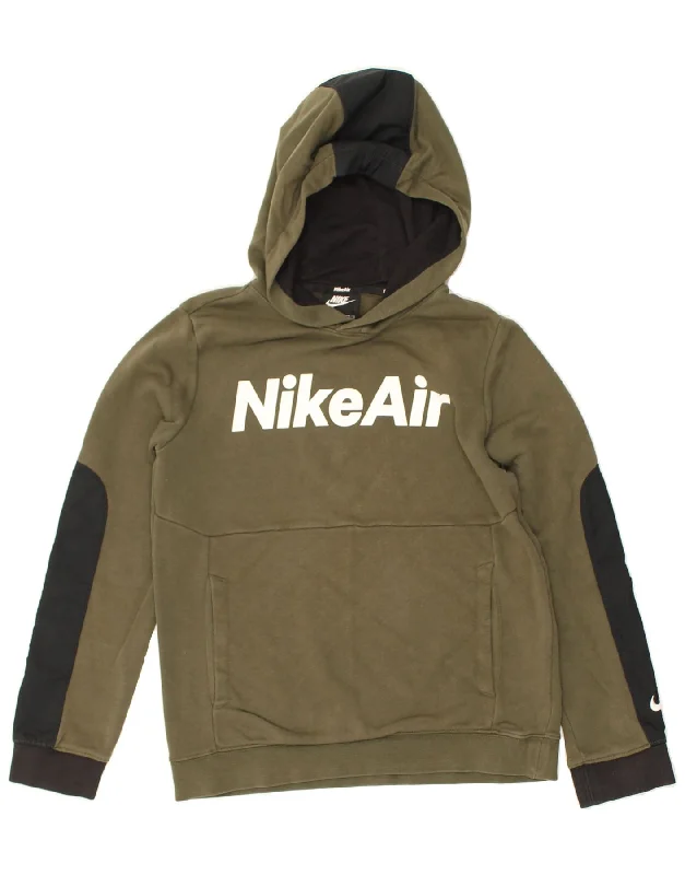 men's printed hoodies -NIKE Boys Graphic Standard Fit Hoodie Jumper 12-13 Years Large Khaki