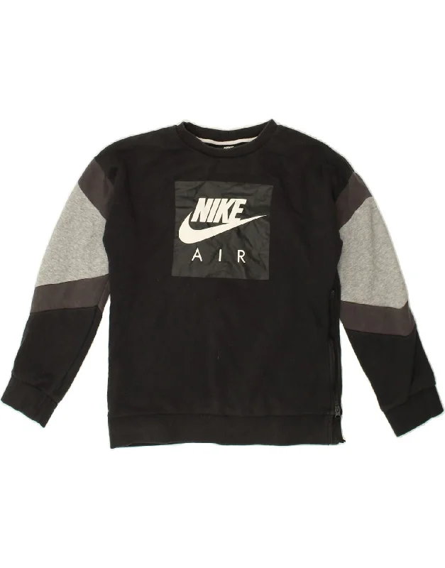 men's hoodie for layering in cold -NIKE Boys Graphic Sweatshirt Jumper 12-13 Years Large Black Colourblock