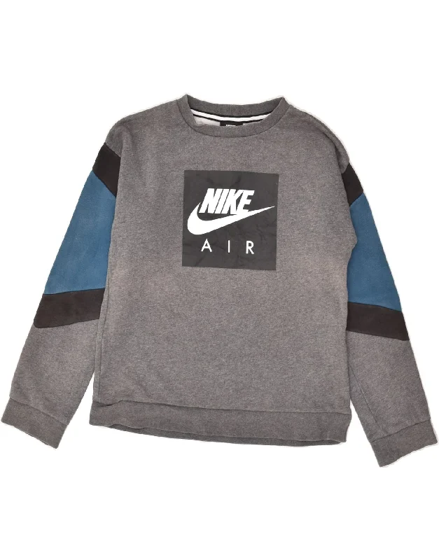 men's graphic hoodies for streetwear -NIKE Boys Graphic Sweatshirt Jumper 15-16 Years XL  Grey Colourblock