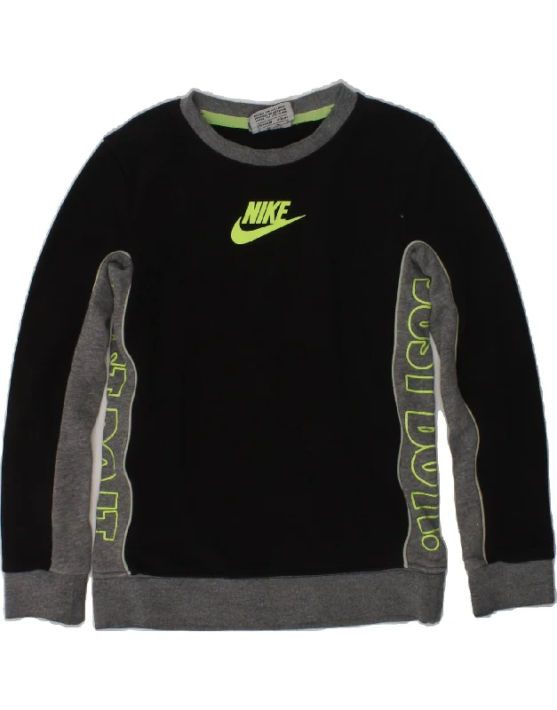 men's hoodie sweatshirt with hoods -NIKE Boys Graphic Sweatshirt Jumper 5-6 Years Black Colourblock