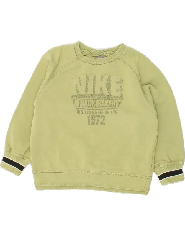 men's hoodie sweatshirt with graphics -NIKE Boys Graphic Sweatshirt Jumper 5-6 Years Medium Green Cotton