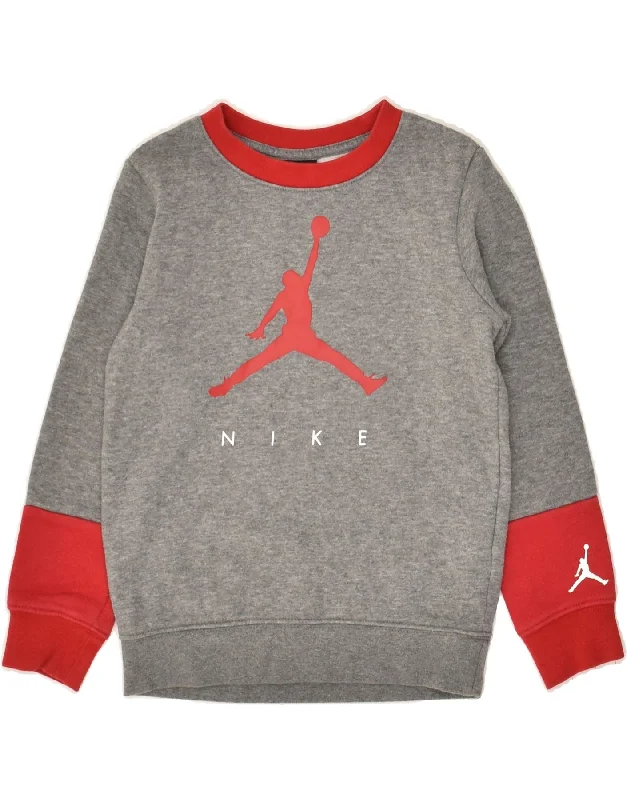 men's hoodie for fashion -NIKE Boys Graphic Sweatshirt Jumper 5-6 Years Medium  Grey Colourblock