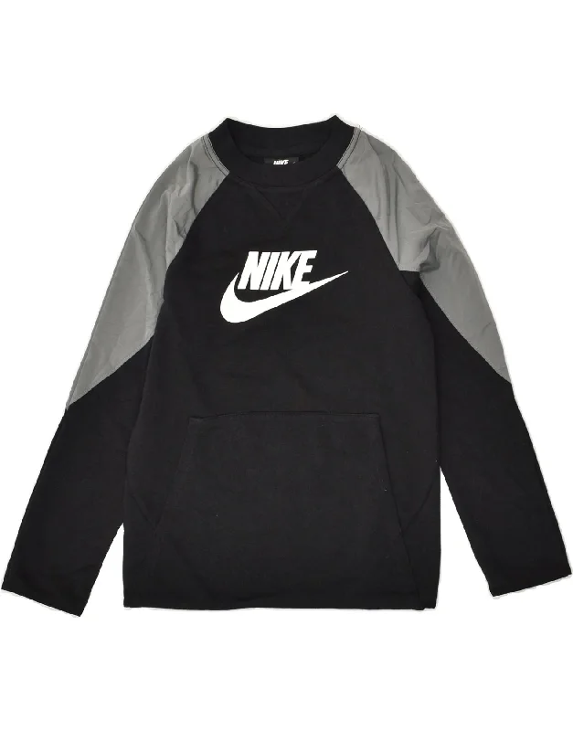 men's athletic fit sweatshirts -NIKE Boys Graphic Sweatshirt Jumper 8-9 Years Small Black Cotton