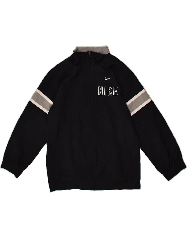 men's warm jackets for fall -NIKE Boys Graphic Tracksuit Top Jacket 10-11 Years Medium Black Polyester