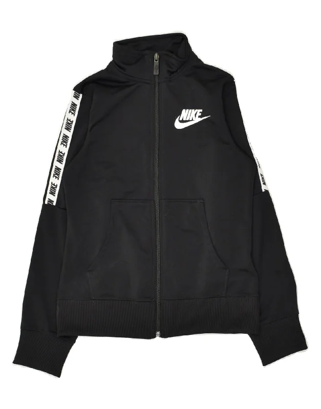 men's fashionable jackets -NIKE Boys Graphic Tracksuit Top Jacket 10-11 Years Medium  Black Polyester