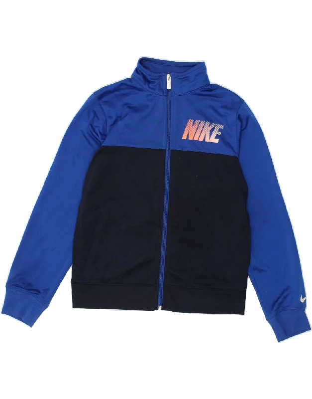 men's comfortable fleece jackets -NIKE Boys Graphic Tracksuit Top Jacket 12-13 Years Large Black Colourblock