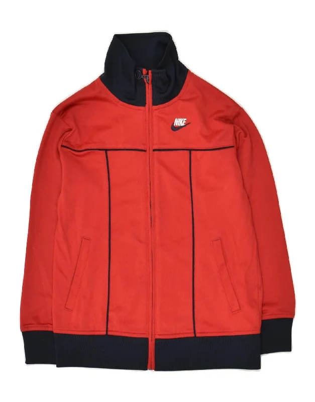 men's wool jackets -NIKE Boys Graphic Tracksuit Top Jacket 6-7 Years Large Red Colourblock