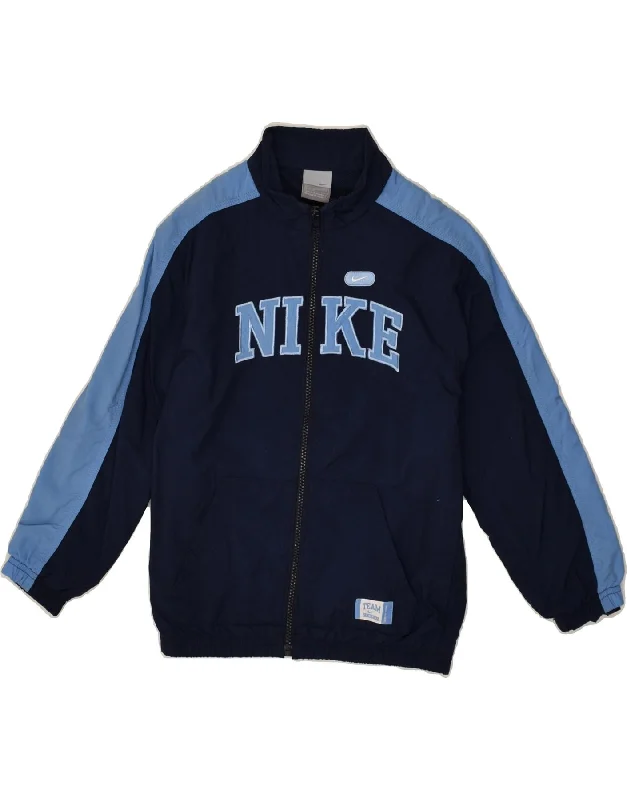 men's lightweight puffer jackets -NIKE Boys Graphic Tracksuit Top Jacket 7-8 Years Navy Blue Colourblock