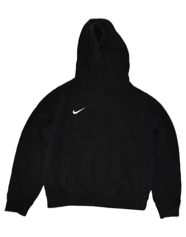 men's trendy hoodies -NIKE Boys Hoodie Jumper 10-11 Years Medium Black Cotton