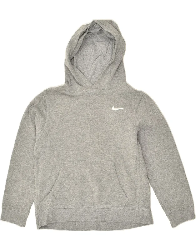 men's trendy oversized hoodies -NIKE Boys Hoodie Jumper 10-11 Years Medium Grey Cotton