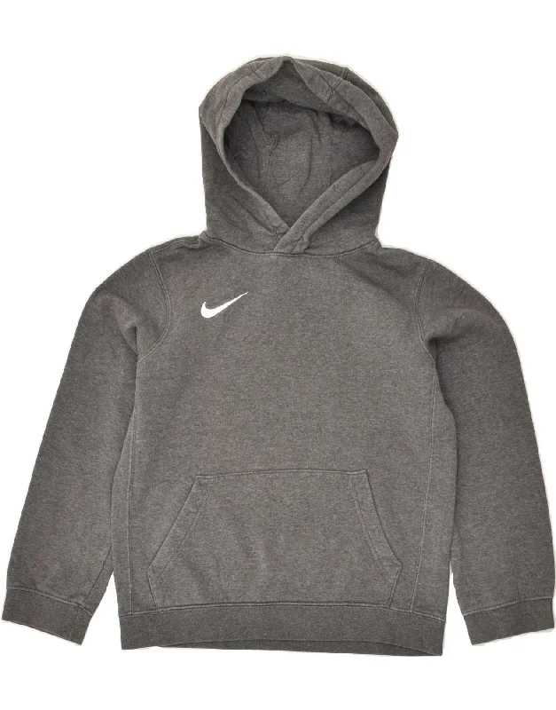 men's long sleeve hoodies -NIKE Boys Hoodie Jumper 10-11 Years Medium Grey Cotton