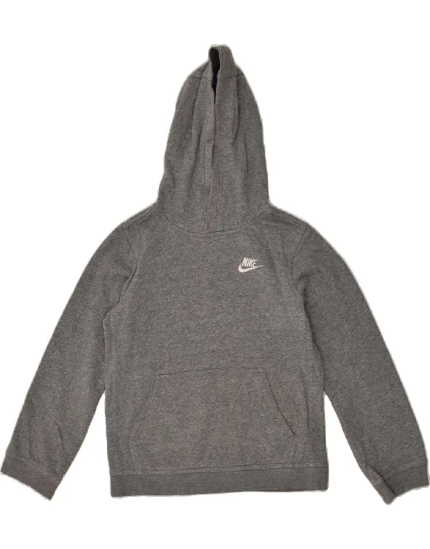 men's graphic hoodies -NIKE Boys Hoodie Jumper 10-11 Years Medium Grey Cotton