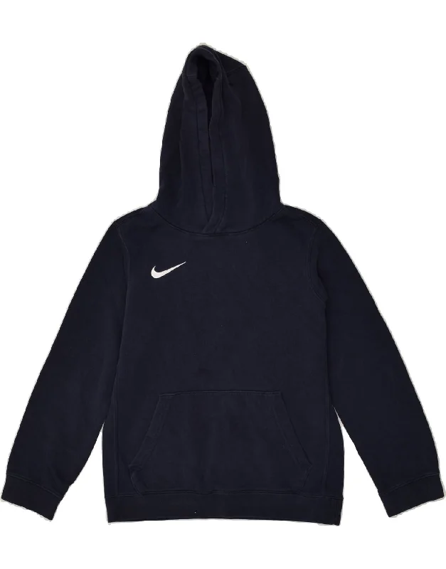 men's fleece hoodie jacket -NIKE Boys Hoodie Jumper 10-11 Years Medium Navy Blue Cotton