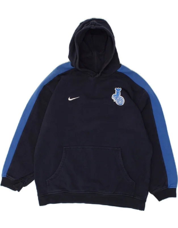 men's trendy zip-up sweatshirts -NIKE Boys Hoodie Jumper 13-14 Years XL Navy Blue Cotton