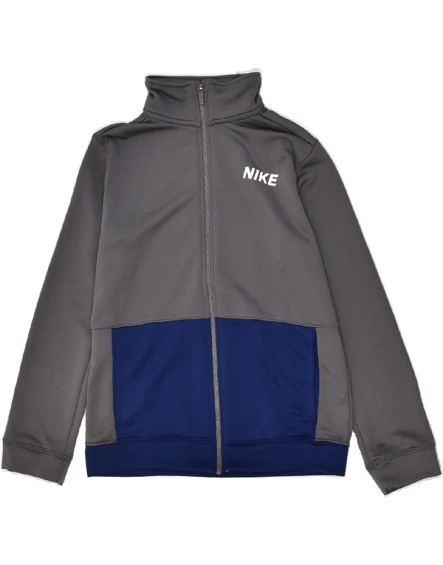 men's fleece-lined jackets -NIKE Boys Tracksuit Top Jacket 11-12 Years Large Grey Colourblock