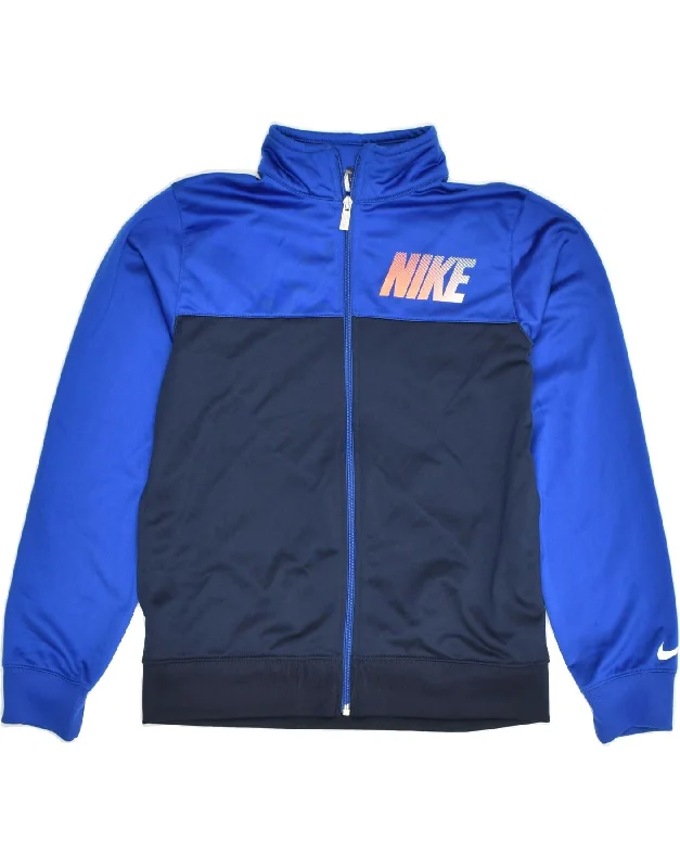 men's vintage jackets -NIKE Boys Tracksuit Top Jacket 13-14 Years XL Navy Blue Colourblock