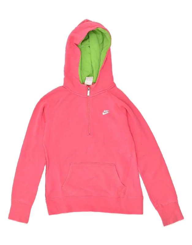 men's performance hoodies -NIKE Girls 1/4 Zip Hoodie Jumper 13-14 Years XL Pink Cotton