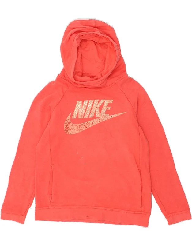 men's hoodie for exercise -NIKE Girls Graphic Hoodie Jumper 13-14 Years Red Cotton