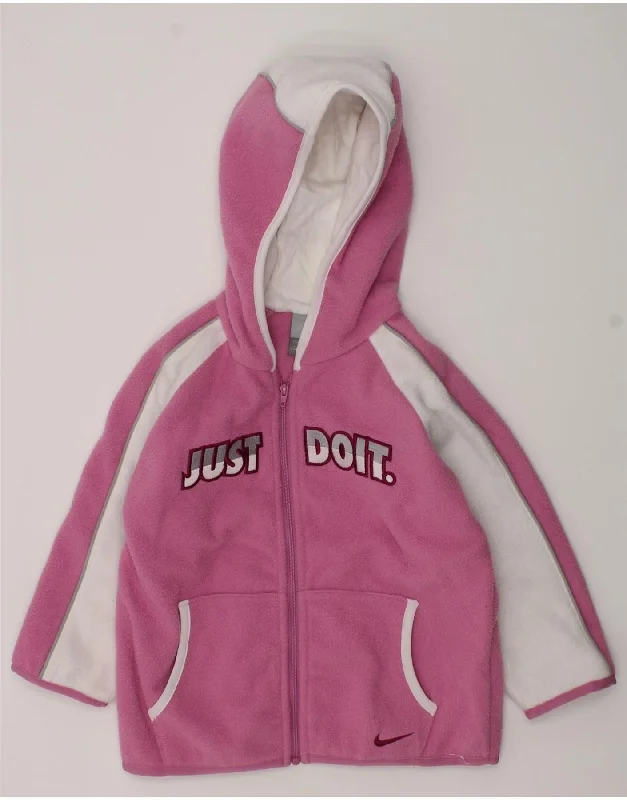 men's lightweight puffer jackets -NIKE Girls Hooded Fleece Jacket 2-3 Years Pink Colourblock Polyester