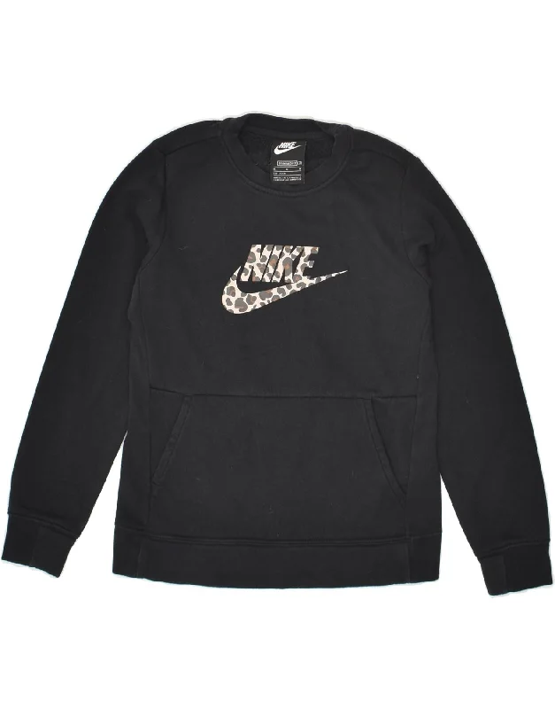 men's eco-friendly sweatshirt hoodies -NIKE Girls Standard Fit Sweatshirt Jumper 10-11 Years Medium Black Cotton