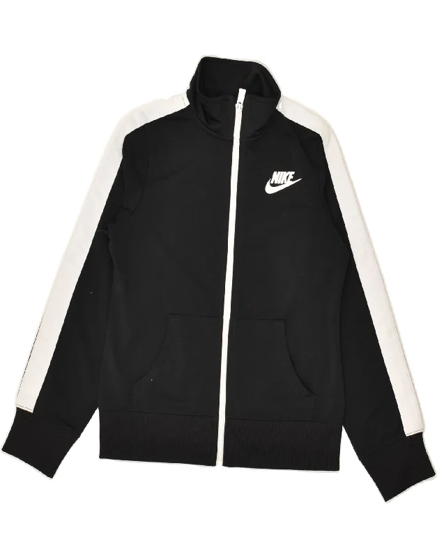 men's rugged jackets -NIKE Girls Tracksuit Top Jacket 10-11 Years Medium Black Colourblock