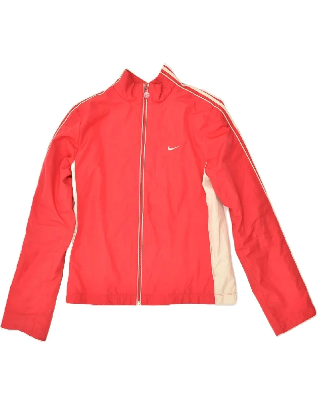 men's parkas -NIKE Girls Tracksuit Top Jacket 10-11 Years Medium  Red Colourblock