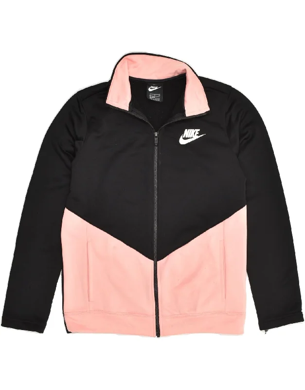 men's parka jackets with fur -NIKE Girls Tracksuit Top Jacket 13-14 Years XL Black Colourblock Polyester