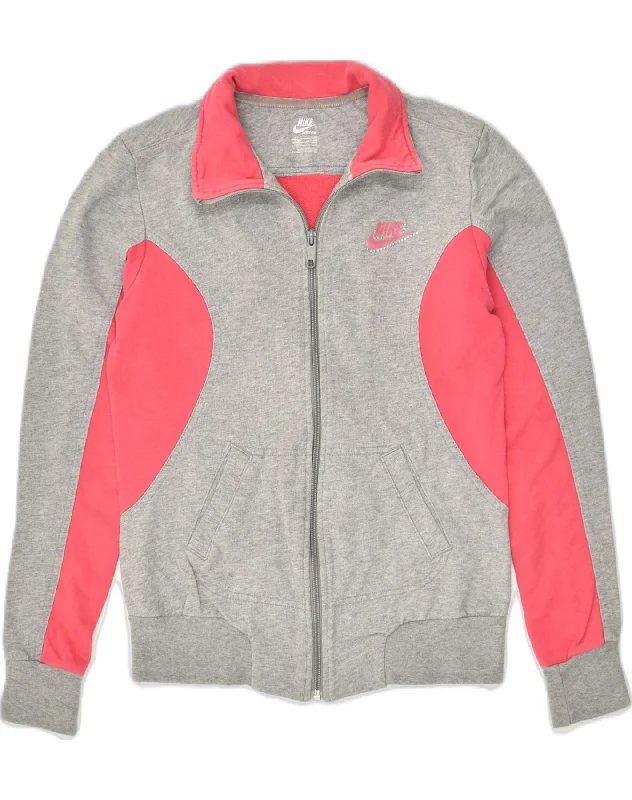 men's classic leather jackets -NIKE Girls Tracksuit Top Jacket 8-9 Years Grey Colourblock Cotton