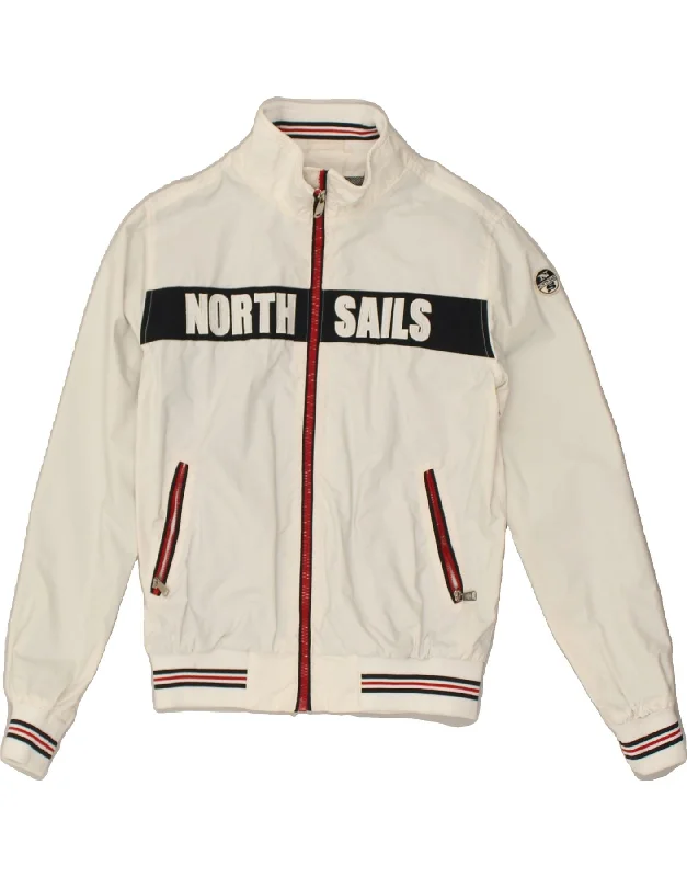 men's rainproof jackets for hiking -NORTH SAILS Boys Graphic Bomber Jacket 11-12 Years White Nylon