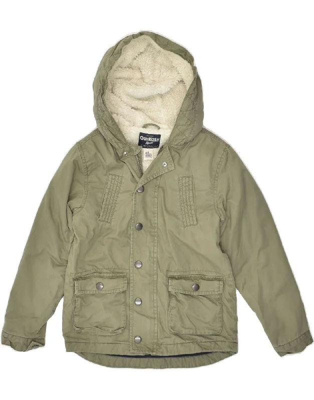 men's windproof jackets -OSH KOSH Boys Hooded Sherpa Jacket 7-8 Years Green Cotton